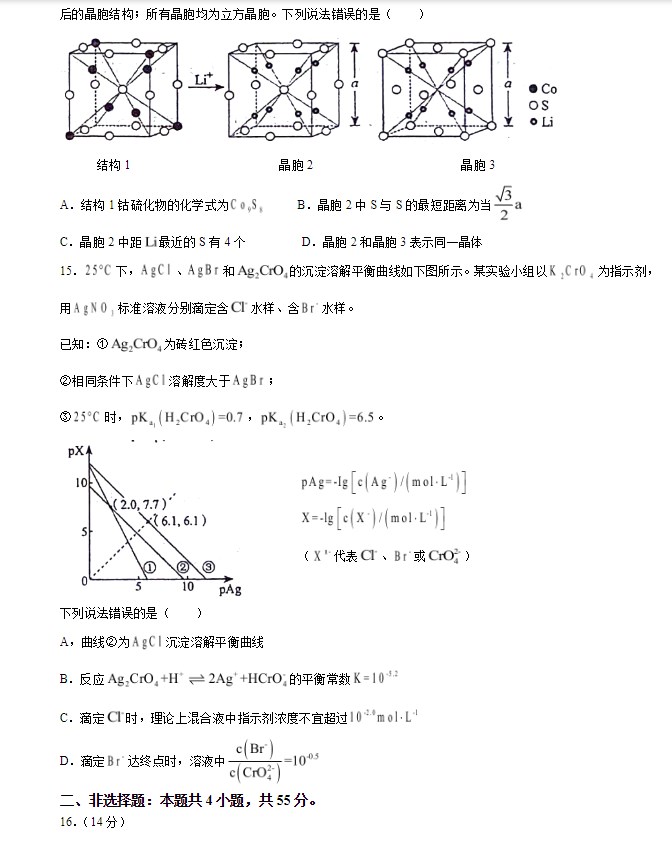 吉林省2024年高考化学试题图片版